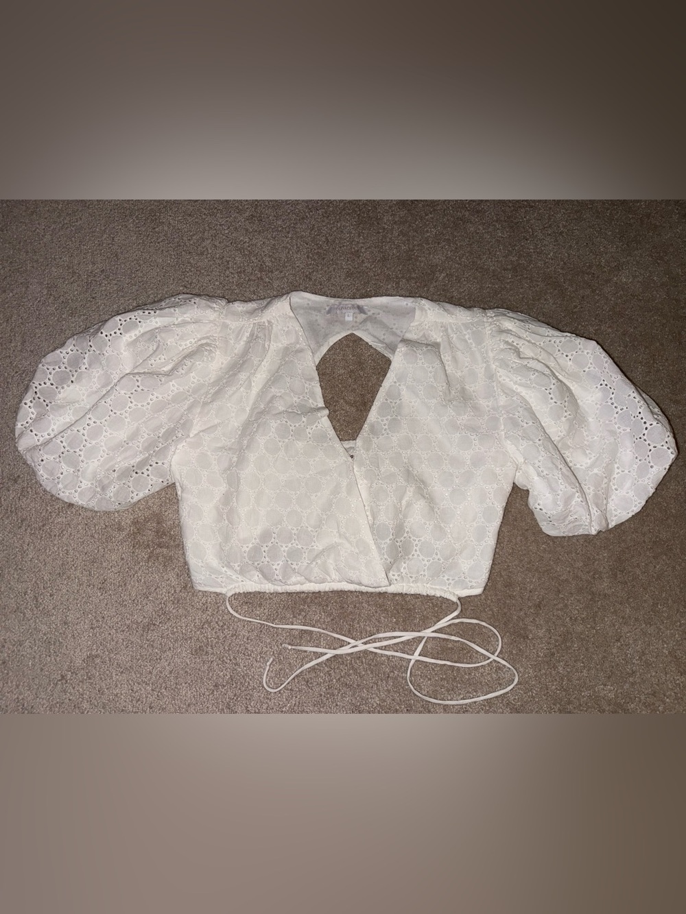 Olivaceous White Puff Sleeve Crop Blouse
